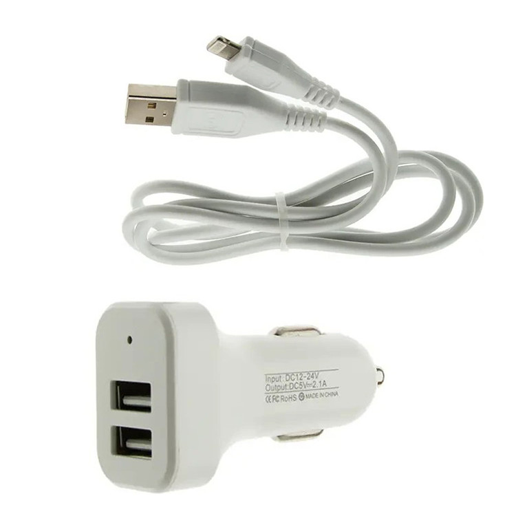 شارژر فندکی دو پورت دبلیو یو دبلیو مدل T22 همراه با کابل لایتنینگ