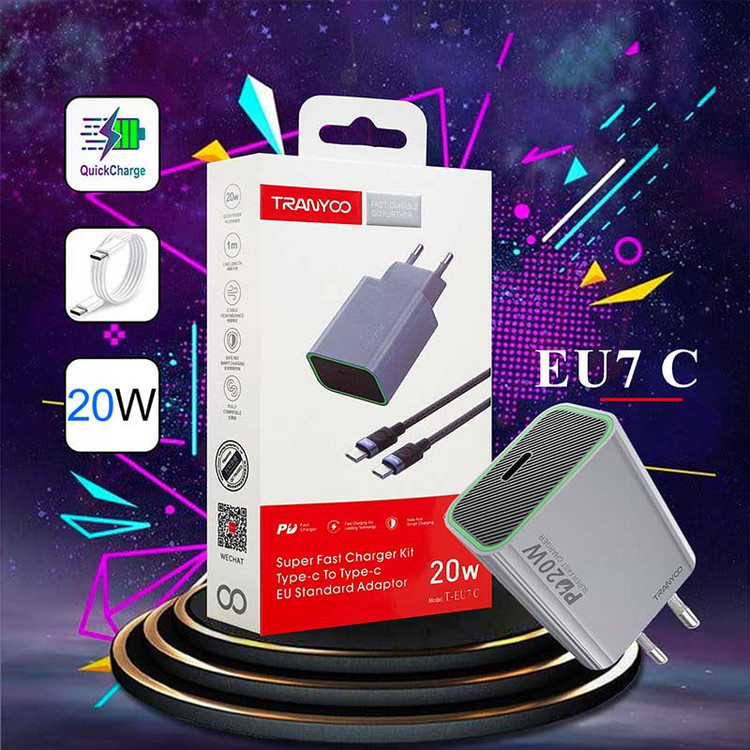 شارژر دیواری 20 وات ترانیو مدل T-EU7C به همراه کابل تایپ سی