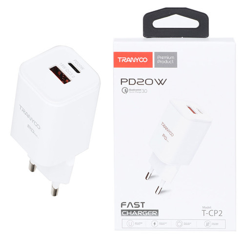 شارژر دیواری 20 وات دو پورت ترانیو مدل T-CP2 بدون کابل