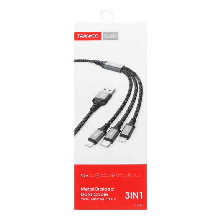 کابل شارژ تایپ سی ، لایتنینگ و میکرو Usb ترانیو مدل T-XS6