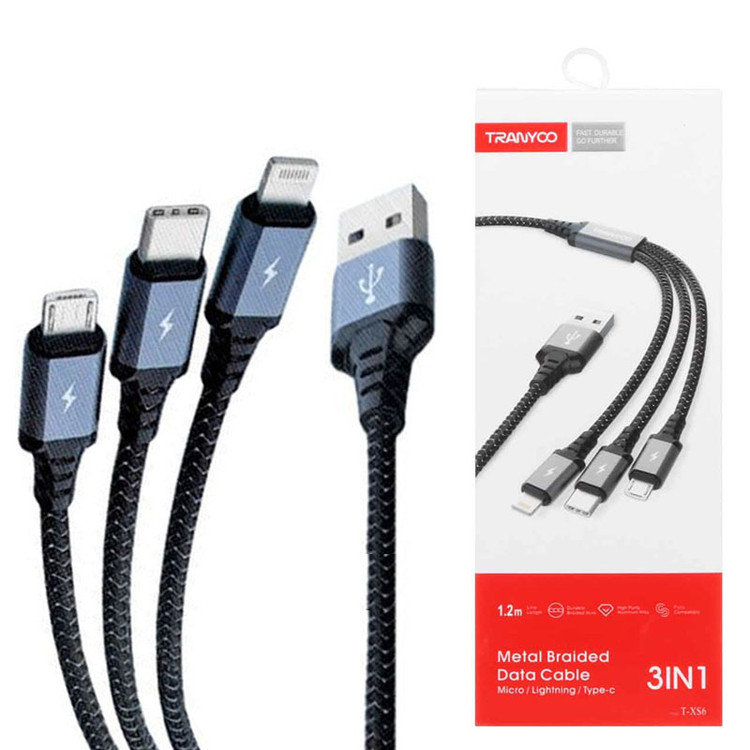 کابل شارژ تایپ سی ، لایتنینگ و میکرو Usb ترانیو مدل T-XS6