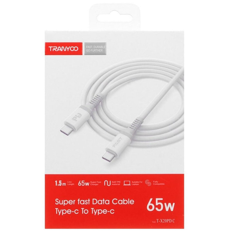 کابل شارژ دو سر تایپ سی 65 وات ترانیو مدل T-X20PD-C طول 1.5 متر
