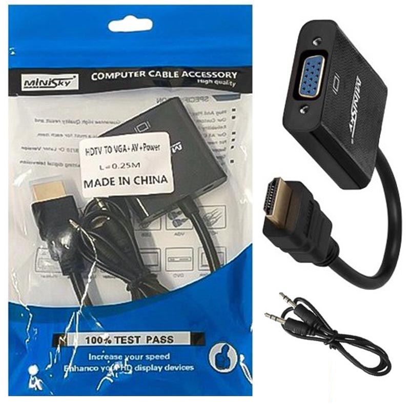 خرید تبدیل HDMI به VGA مینی اسکای | مبدل HDMI به VGA همراه کابل صدا