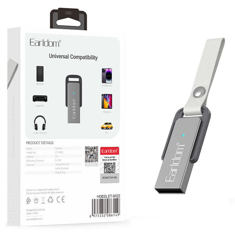 دانگل بلوتوث USB ارلدام مدل BR22 | گیرنده بلوتوث خودرو Earldom