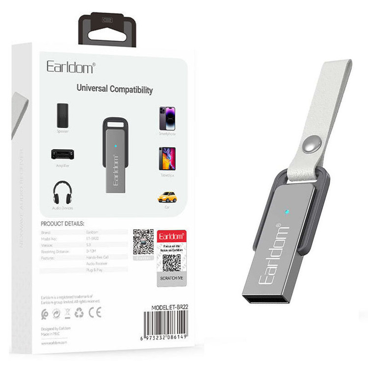 دانگل بلوتوث USB ارلدام مدل BR22 | گیرنده بلوتوث خودرو Earldom