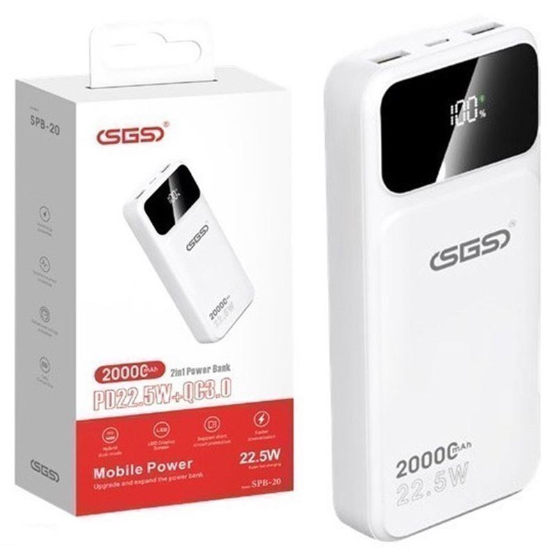 پاور بانک 20000 میلی‌آمپرساعت 22.5 وات فست شارژ SGS مدل SPB-20 با کابل سرخود