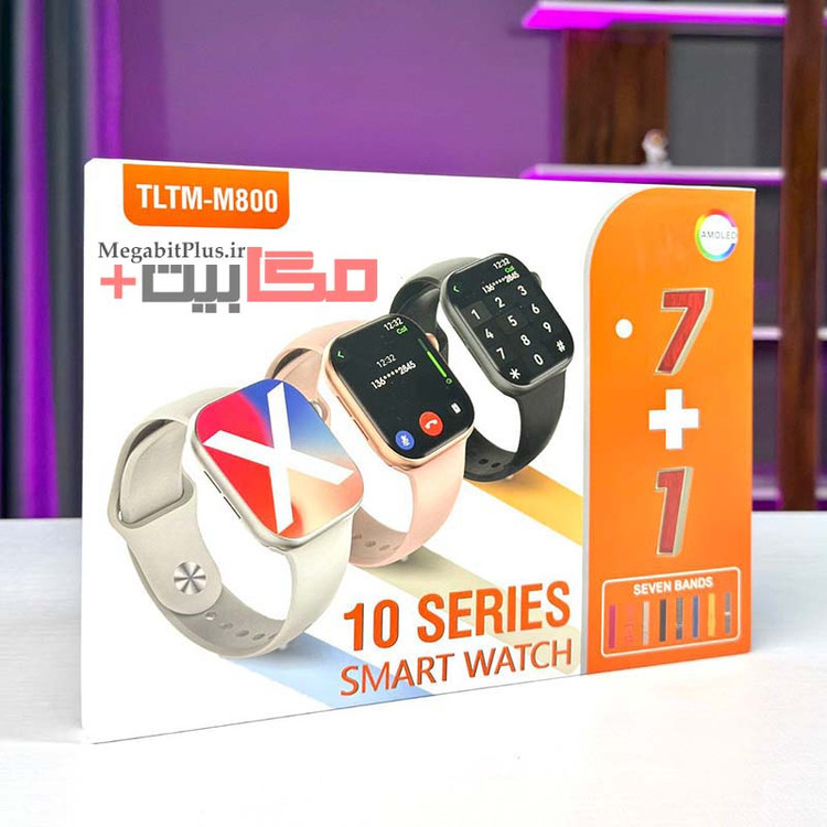 ساعت هوشمند TLTM-M800 سری 10 مدل 49 میلیمتری با 7 بند متنوع سیلیکونی