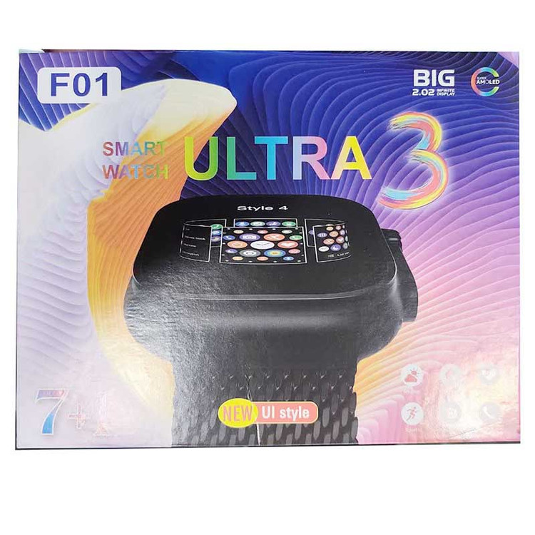 ساعت هوشمند F01 Ultra 3 مدل 49 میلیمتری با نمایشگر Super AMOLED و 7 بند سیلیکونی