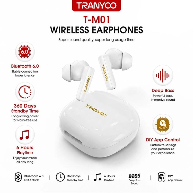 هندزفری بلوتوثی ترانیو مدل T-M01 | کیفیت صدای HD، طراحی ارگونومیک و اتصال پایدار