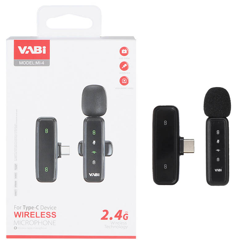 میکروفون بی‌سیم تایپ سی وابی مدل MI-4 | میکروفون یقه‌ای Vabi