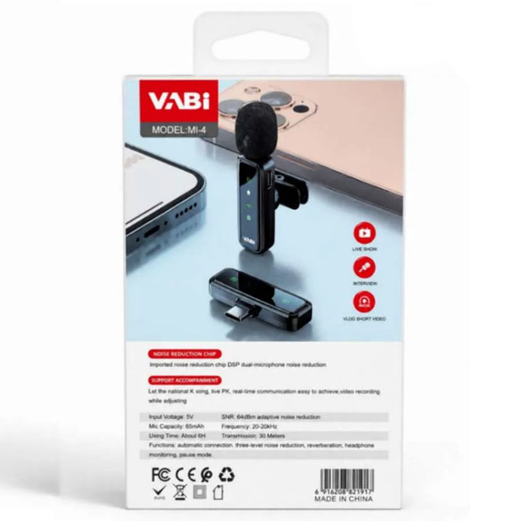 میکروفون بیسیم تایپ سی وابی مدل MI-4 | میکروفون یقهای Vabi
