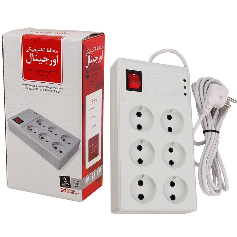محافظ برق 6 خانه اورجینال با کابل 3 متری | محافظ دیجیتال لوازم برقی
