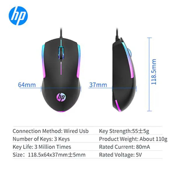 ماوس گیمینگ اچ پی مدل M160 اورجینال با نورپردازی RGB