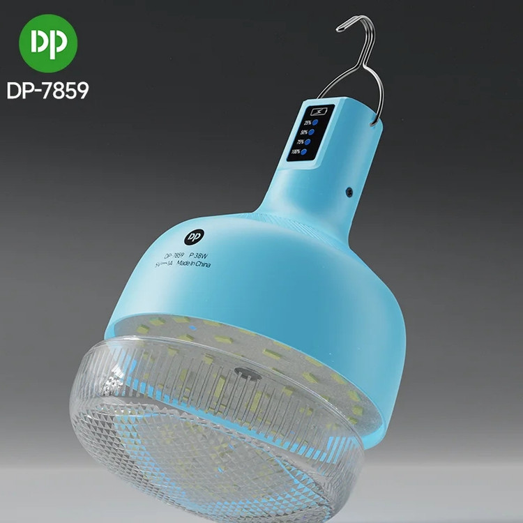لامپ شارژی 38 وات دی پی مدل DP-7859 | چراغ آویز چادر با نور مهتابی