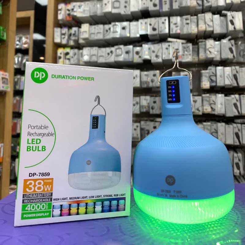 لامپ شارژی 38 وات دی پی مدل DP-7859 | چراغ آویز چادر با نور مهتابی