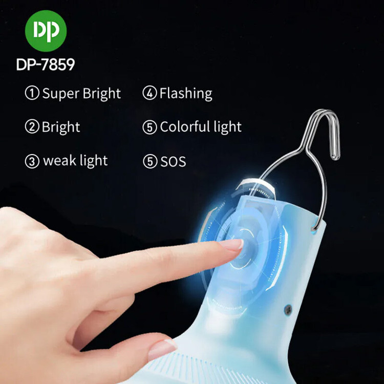 لامپ شارژی 38 وات دی پی مدل DP-7859 | چراغ آویز چادر با نور مهتابی