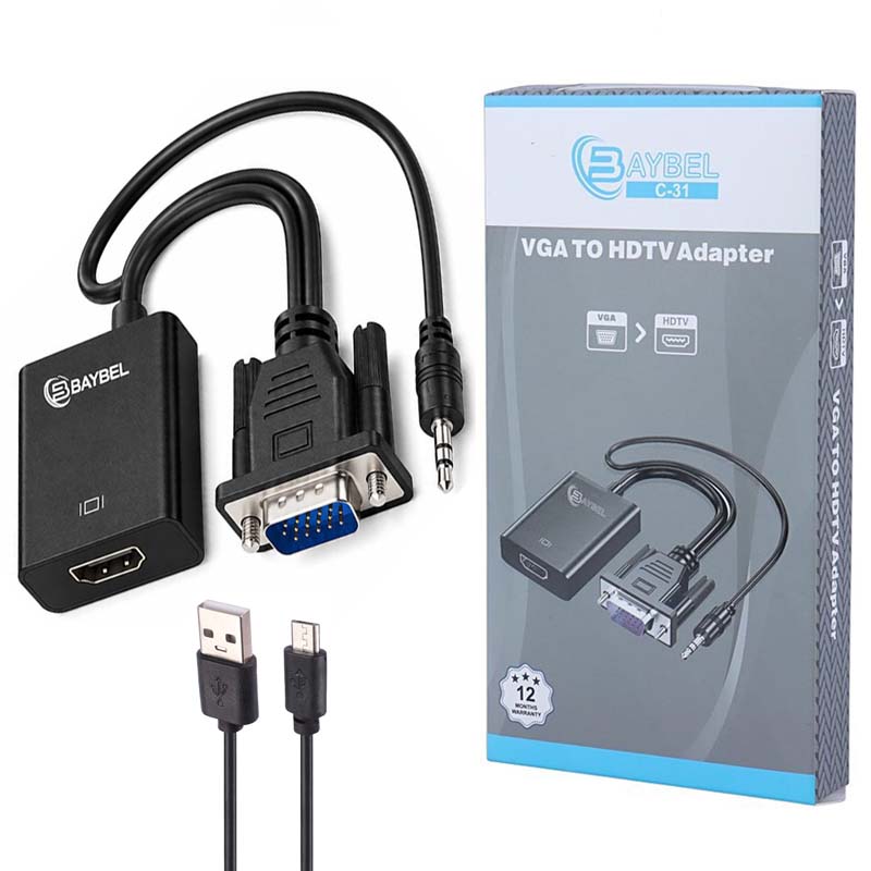 تبدیل VGA به HDMI بایبل مدل C-31 | مبدل VGA به HDMI با پشتیبانی Full HS 1080